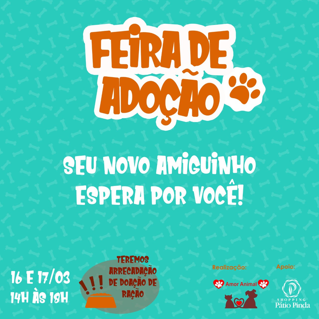 Feira de adoção de pets acontece neste fim de semana no Shopping Pátio Pinda