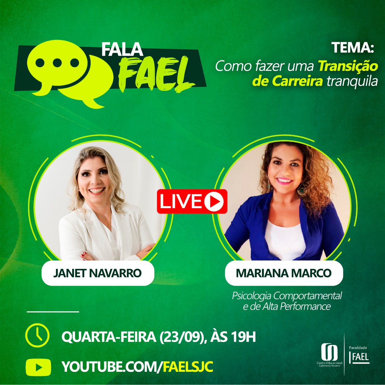 Faculdade FAEL SJC promove live sobre Transição de Carreira