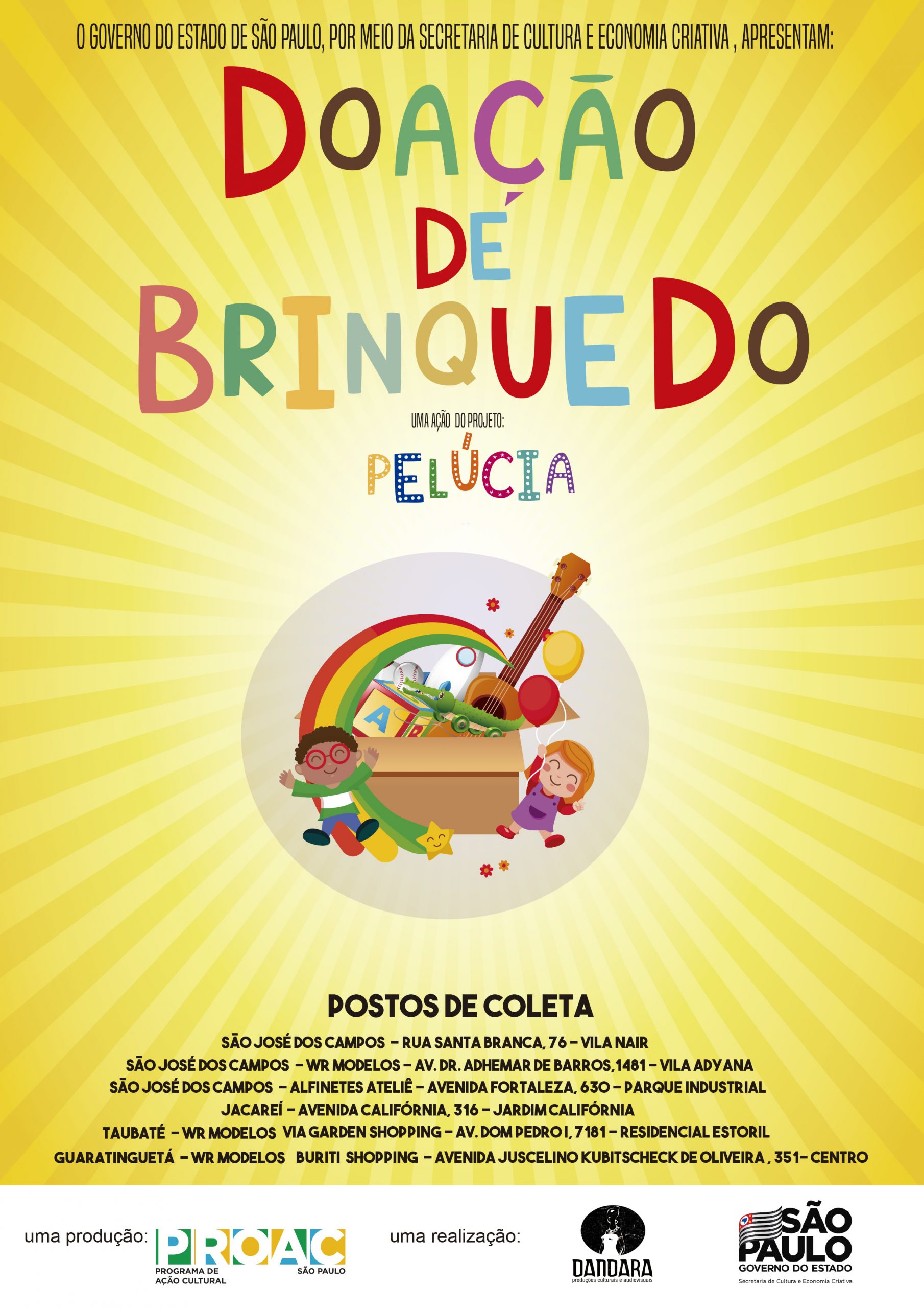 Projeto Pelúcia arrecada brinquedos até o dia 23 de dezembro em São José dos Campos, Taubaté, Guaratinguetá e Jacareí