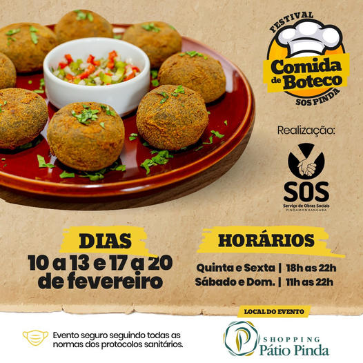 Festival solidário ‘Comida de Boteco’ começa nesta quinta-feira (10) no Shopping Pátio Pinda