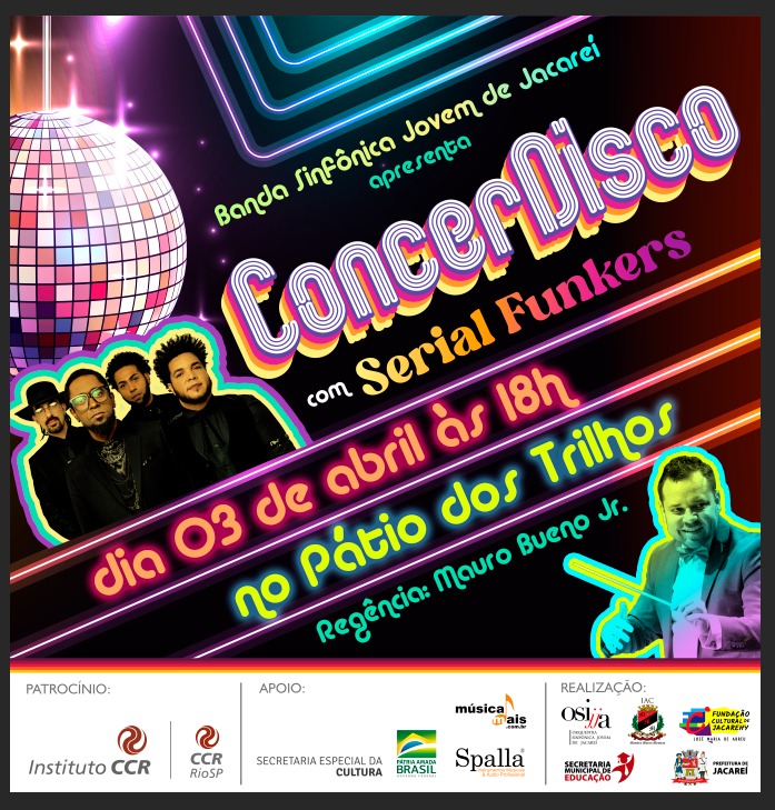 Banda Sinfônica Jovem de Jacareí e Banda Serial Funkers se apresentam em concerto, no aniversário da cidade