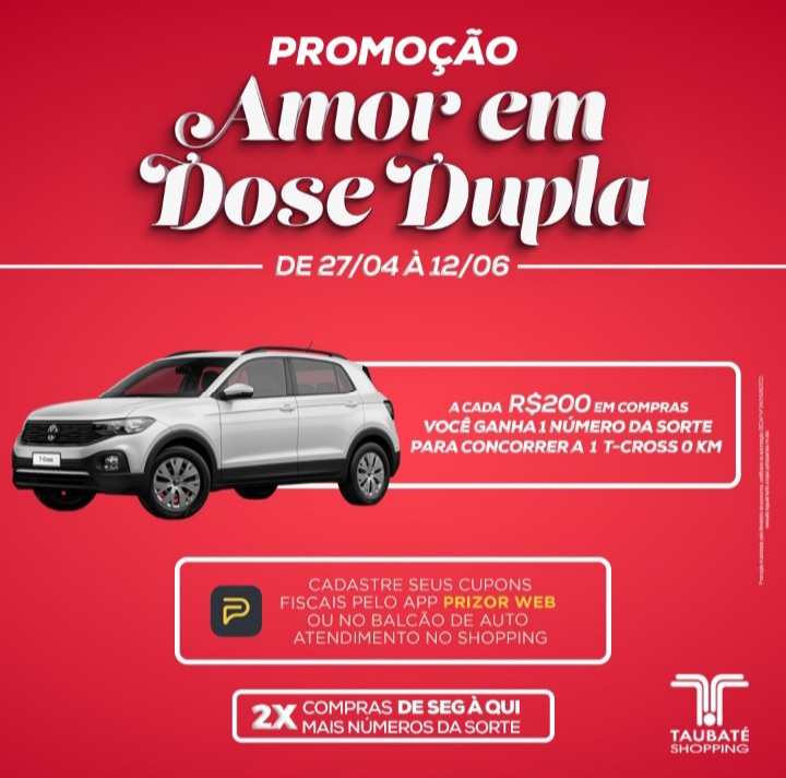 Taubaté Shopping irá sortear SUV T-Cross 0km na promoção ‘Amor em dose dupla’