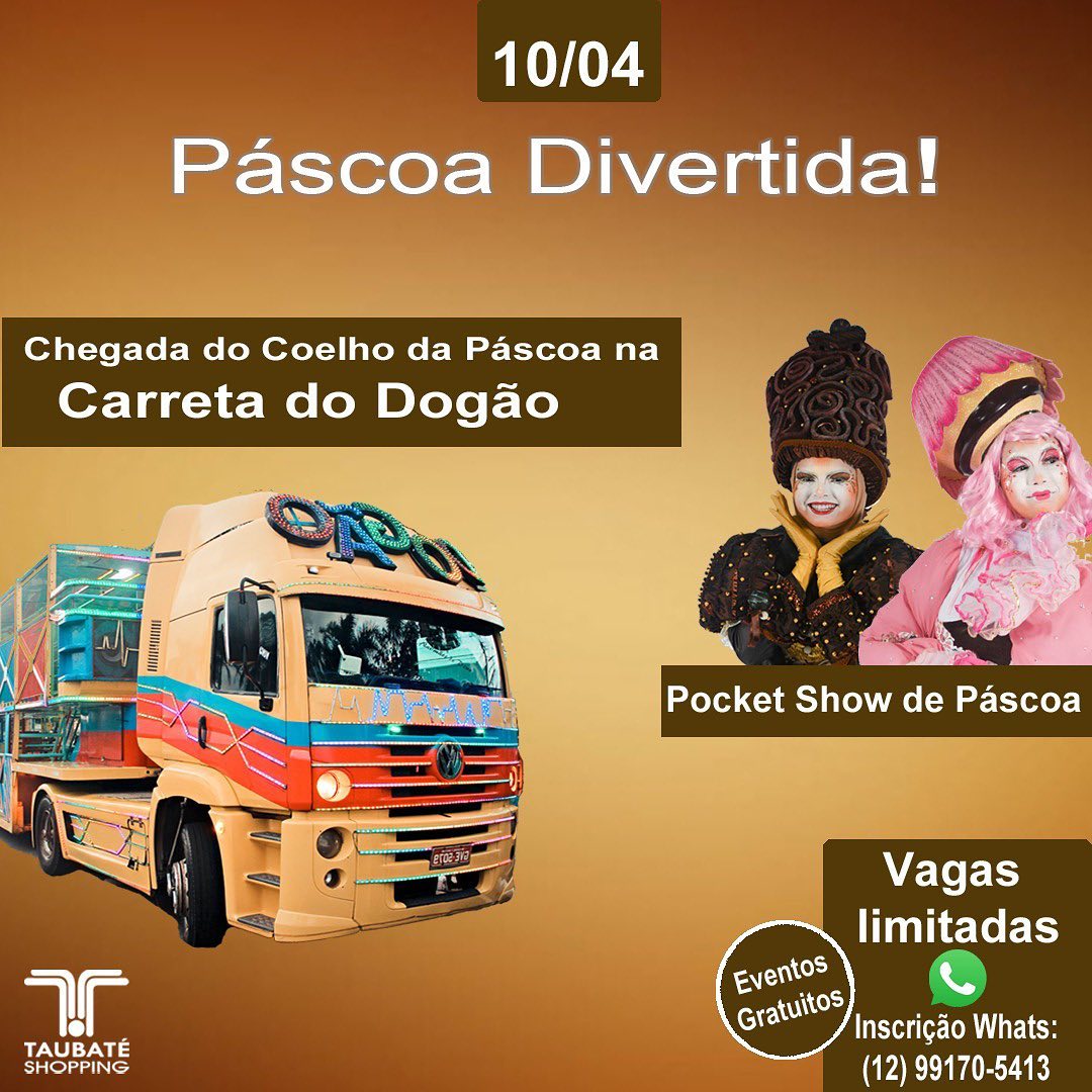 Com Carreta do Dogão, o Coelho da Páscoa chega ao Taubaté Shopping no domingo (10)