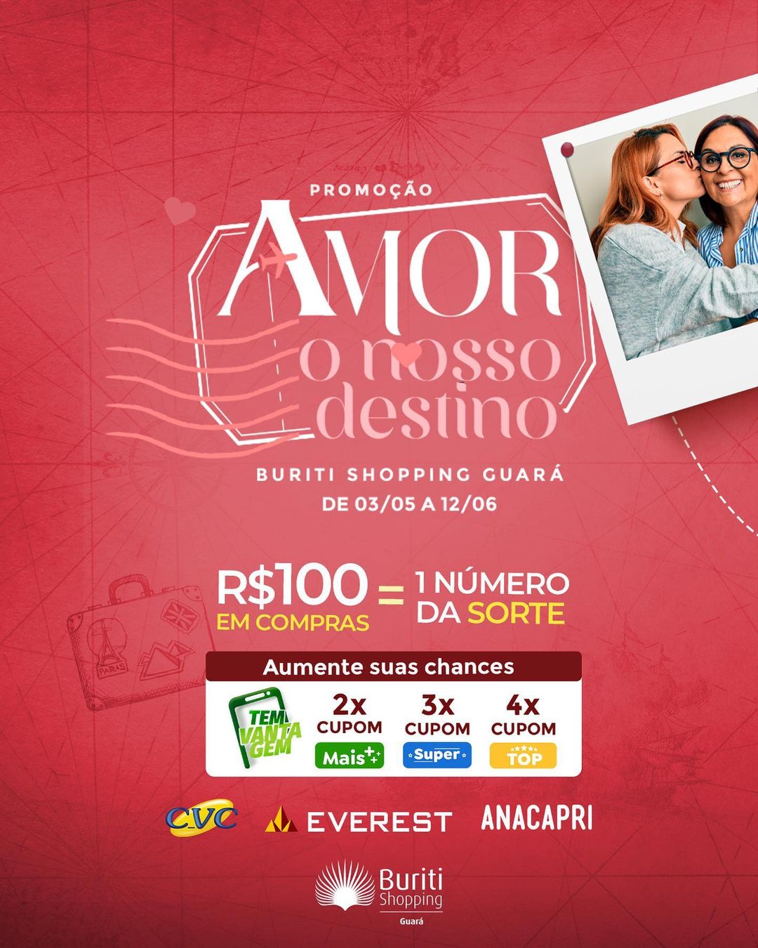 Promoção especial de Dia das Mães e Dia dos Namorados do Shopping Guará tem voucher de viagem e vale-compras