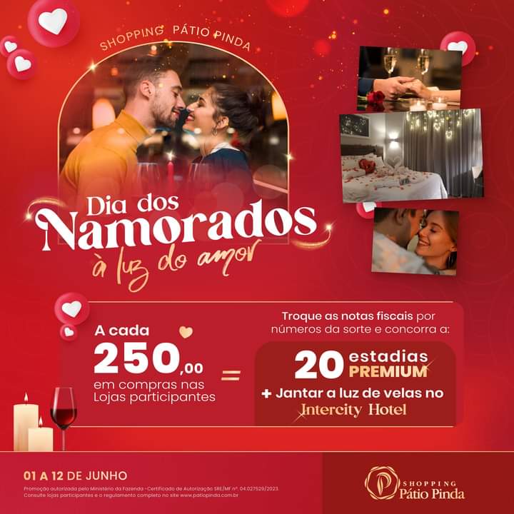 ‘À Luz do Amor’: campanha de namorados do Shopping Pátio Pinda terá estadias premium em hotel como premiação