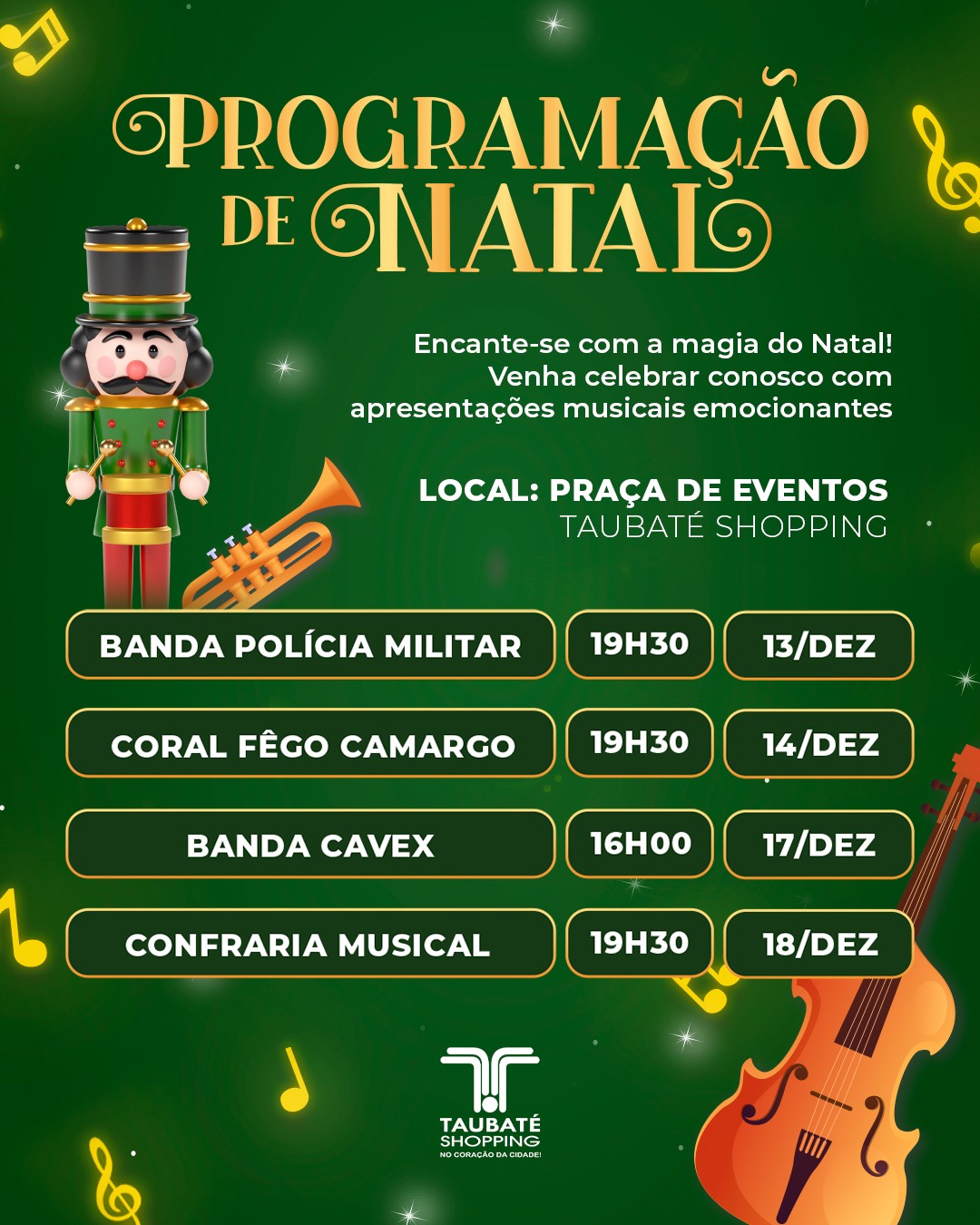 Taubaté Shopping recebe apresentações natalinas no mês de dezembro