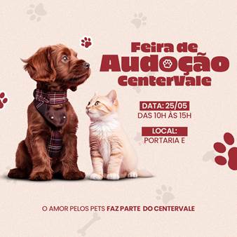 Animais de estimação estão à procura de um novo lar em feira de adoção no CenterVale Shopping