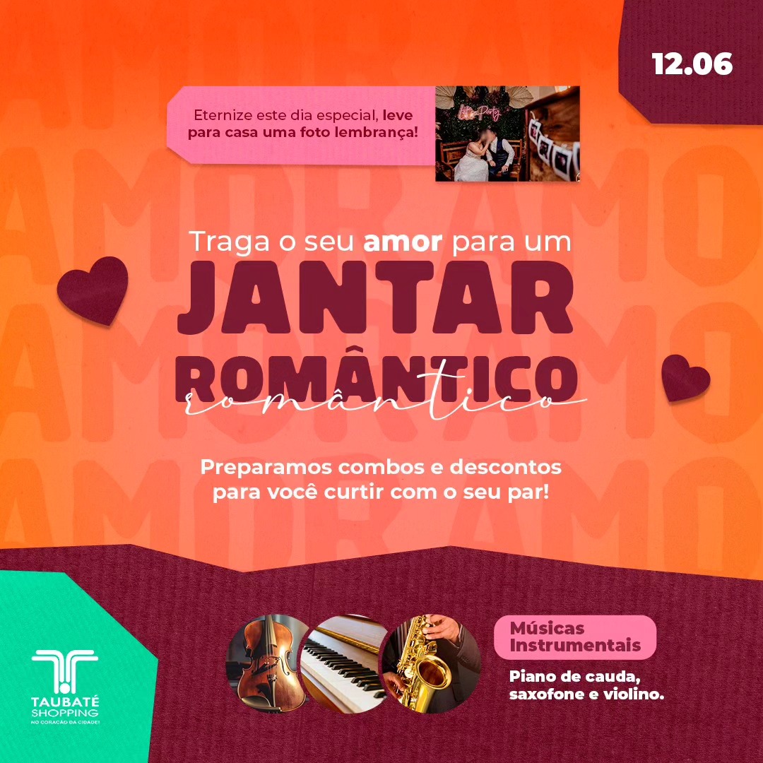 Dia dos Namorados no Taubaté Shopping terá programação especial nesta quarta-feira (12)